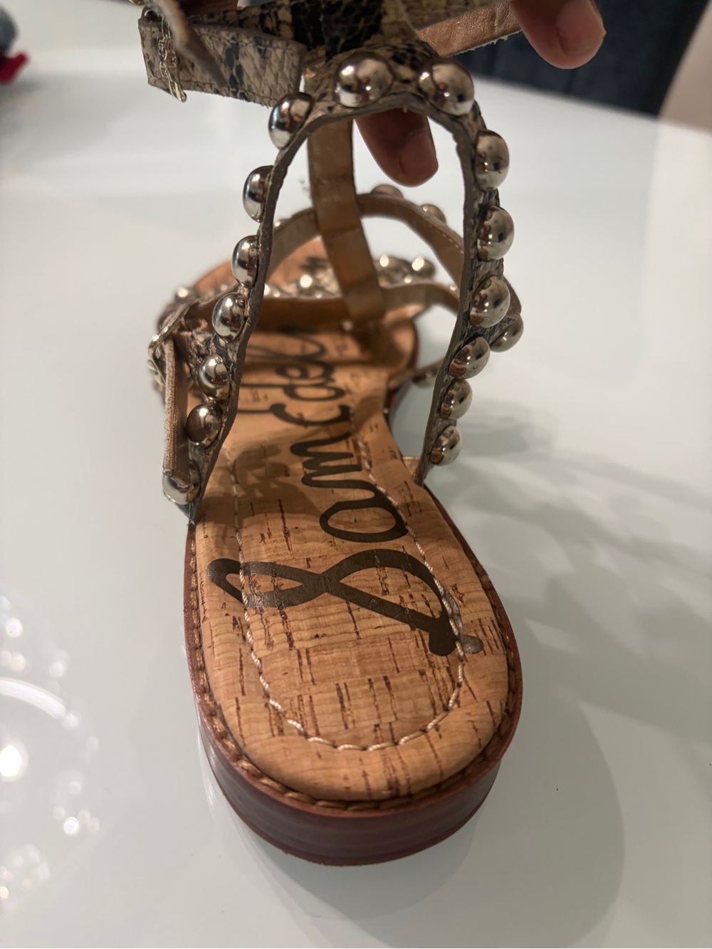 Sam Edelman Metallic Gold Beaded Strappy Sandals Size 7 - Picture 7 of 7